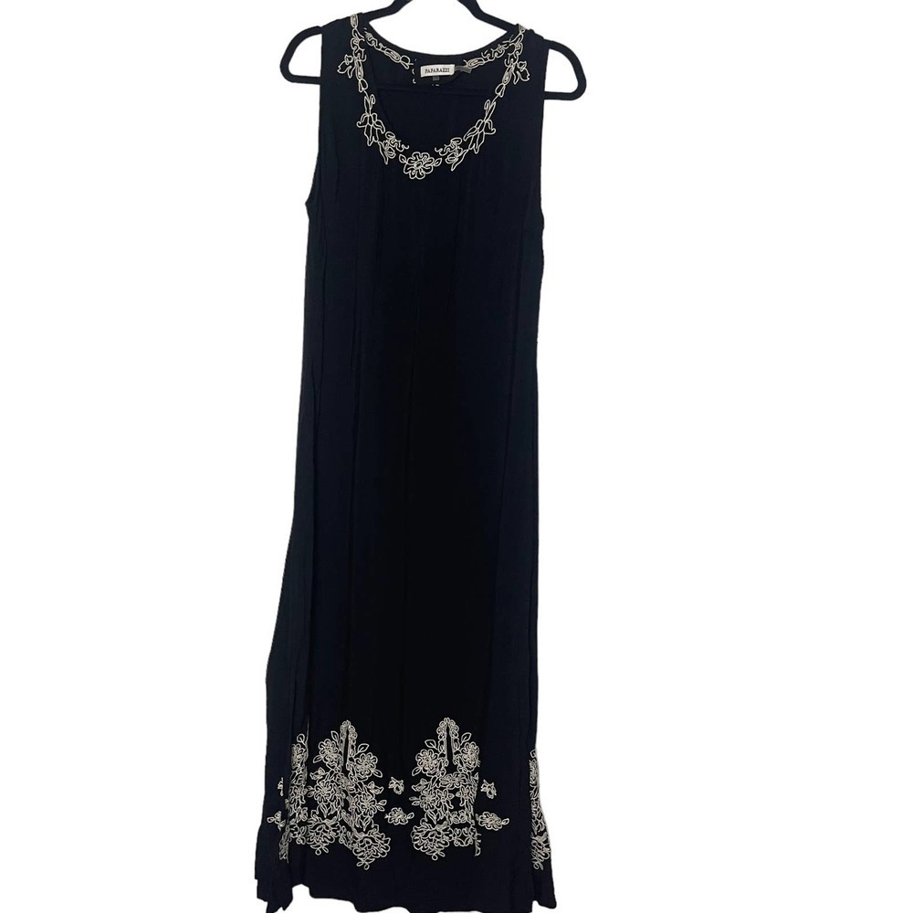 Paparazzi  Black and Tan Boho Embroidered Style Maxi Sleeveless Dress XL